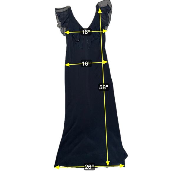 Jones NY Black Formal Maxi Dress Sz 8 Silk Trim Flutter Sleeve Gala V Neck Beads - Picture 5 of 15